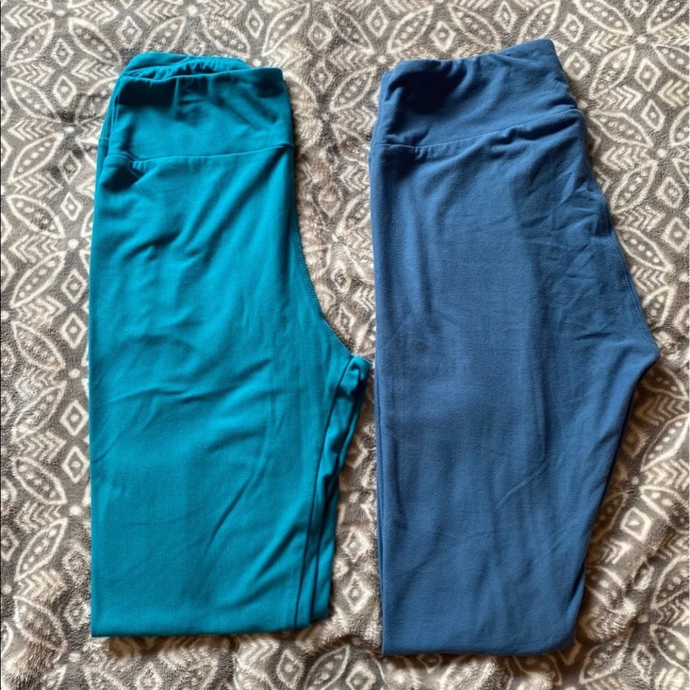 2 Pair LuLaRoe OS Leggings Blue/Teal